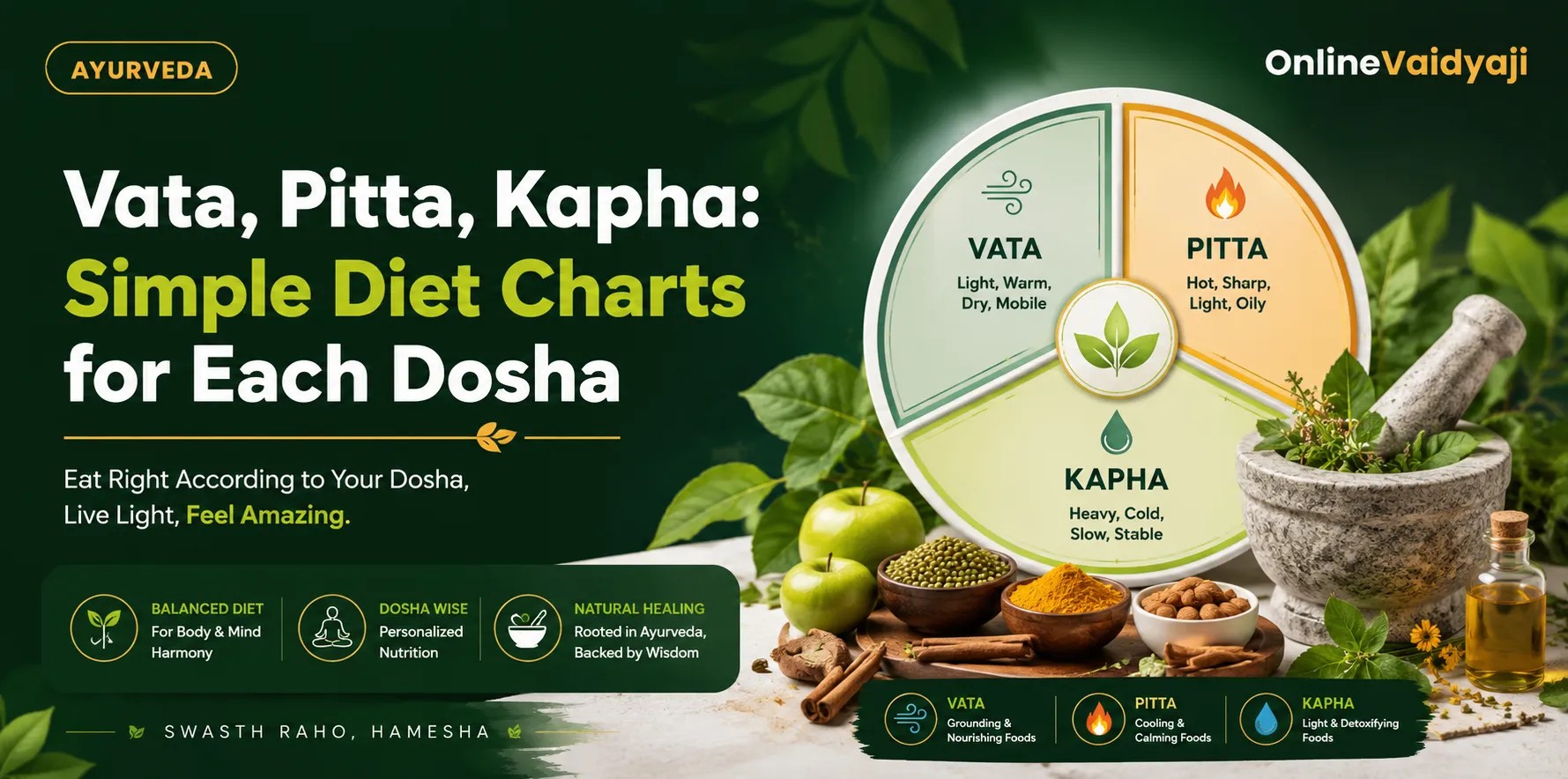 Vata, Pitta, Kapha: Simple Diet Charts for Each Dosha