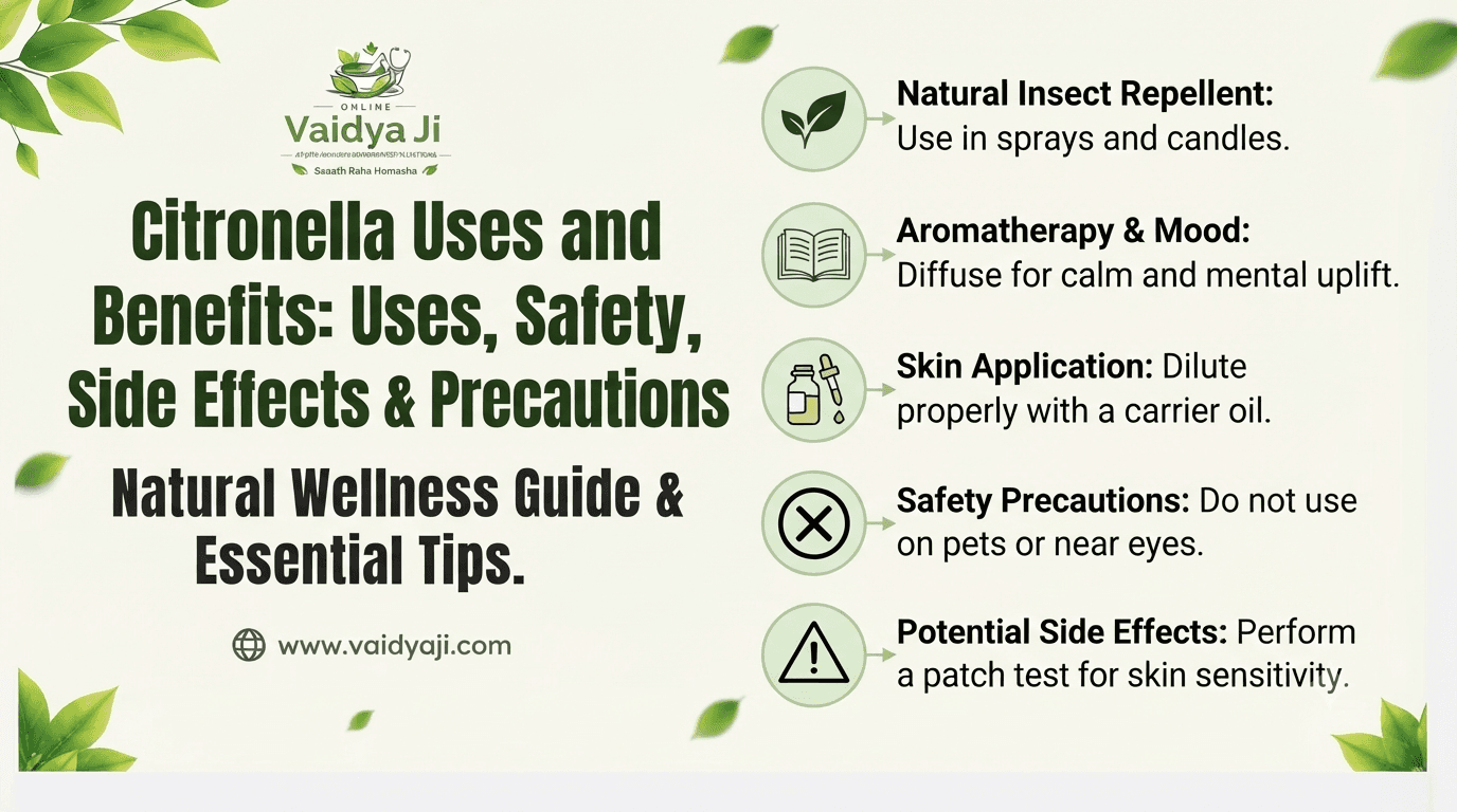 Citronella Uses and Benefits: Uses, Safety, Side Effects & Precautions